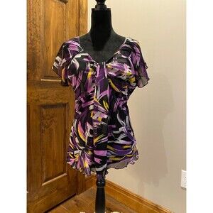 Susan Lawrence Womens Blouse Cap Sleeved Size Large Purple Top 4 Summer Spring